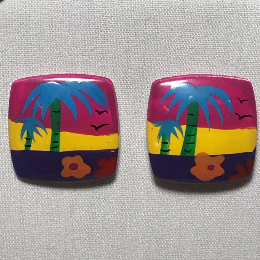 80s paradise tropical huge costume earrings